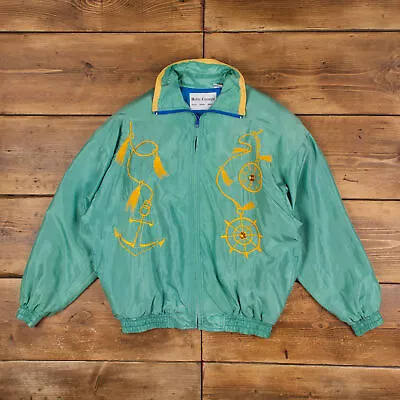 Vintage Hattie Carnegie Bomber Jacket L 80s Nautical Embroidered Shoulder Pads • £24.29