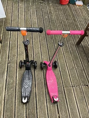 2 X Micro Maxi Scooter One Pink  One Black Age 5-12 Come With 2 XFree LED Wheels • £60