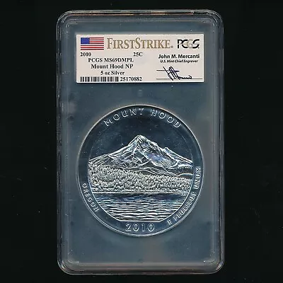 2010 5 Oz Silver Atb Mount Hood Np 25c ~ Pcgs Ms69 Dmpl Mercanti~ Free S/h Inv:1 • $299.95