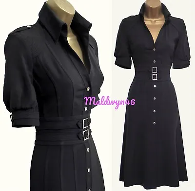 Karen Millen ✩  Classic Black Trench Military Shirt Style Office Dress ✩ Uk 12 • £79.99