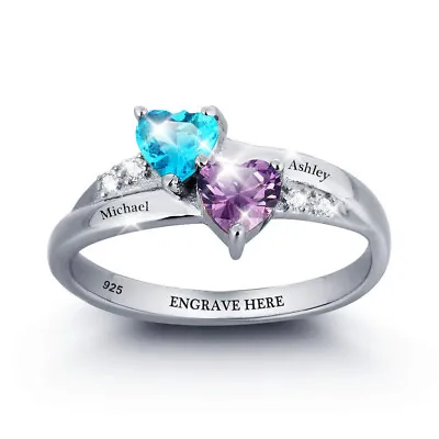 Personalize Women 2 Birthstone Ring 2 Names Birthday Gift For Mother Sisters BFF • $13.01