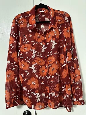 Cabi Orange Floral Button Front Blouse Women's Size Xl Pre-owned • $20