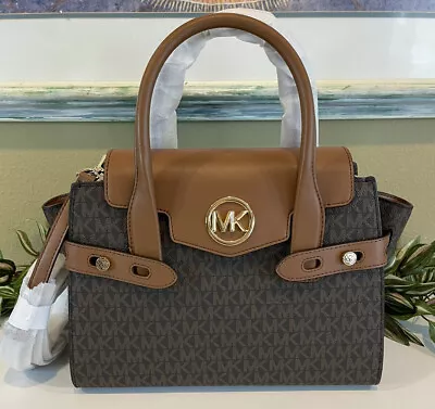 Michael Kors Carmen Medium Flap Satchel Shoulder Bag Mk Brown Logo • $99.99