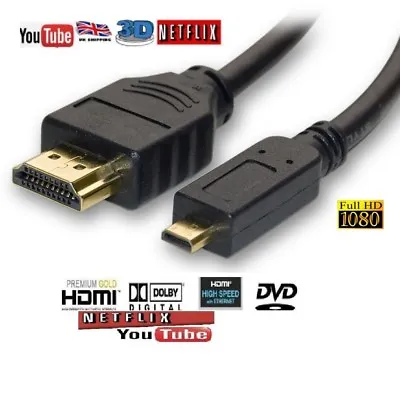Micro HDMI Male To HDMI Male Cable Lead HDTV 1080p Digital Camera Camcorder-BABZ • £4.99