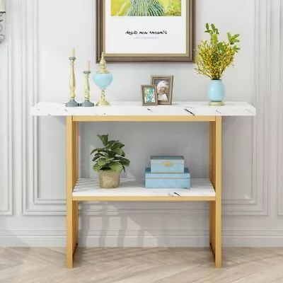 Gold Entryway Table Modern 42-Inch Console/Accent Table With Geometric Metal Le • $104.19