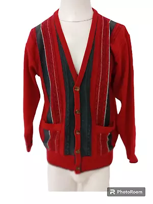 GABICCI VINTAGE Men's UK Size Large Red Striped Button Wool CARDIGAN PRELOVED  • £6.99