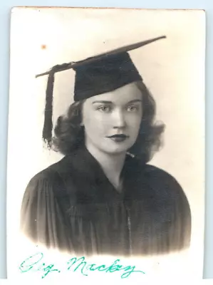 Vintage Photo 1940's Cap Gown Graduation Pic Peg Mackey  4.25x3.25 • $8.57