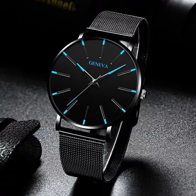 Mens Black Watch Black Dial With Blue Handles Mesh Strap • £7.50