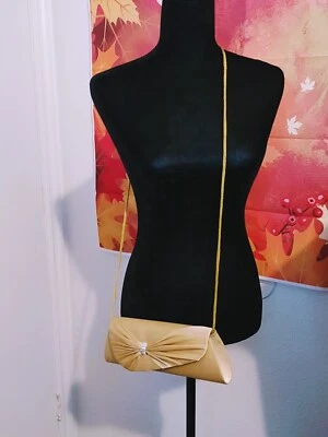 £49.11 • Buy Vintage Fare Nine Golden Color Rhinestone Faux Silk Clutch Or Crossbody Bag