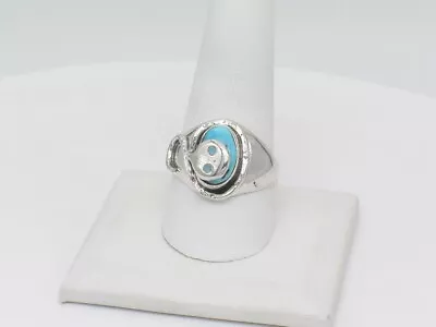 Native American Zuni Handmade Sterling Silver & Turquoise Snake Ring Size 10-3/4 • $114