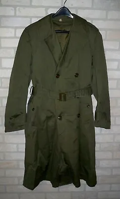 Vintage U.S. Army Military Blanket Lined Belted Trench Coat Dated 1955 - Medium • $34.95