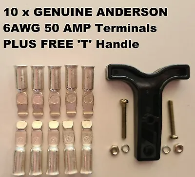$18.50 • Buy 10X GENUINE ANDERSON Plug Terminal Connector Contacts 6AWG 50AMP + FREE T Handle
