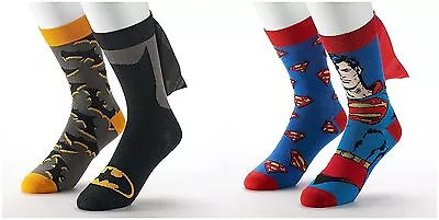 Mens 2-Pack Super Hero Batman Or Superman Caped Crew Socks Size 10-13 NEW $24 • $11.99