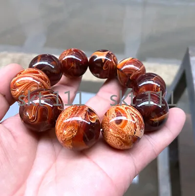 10-22mmCertificate Nature Mexican Amber Beeswax Round Bead Bracelet AAA • $8.99