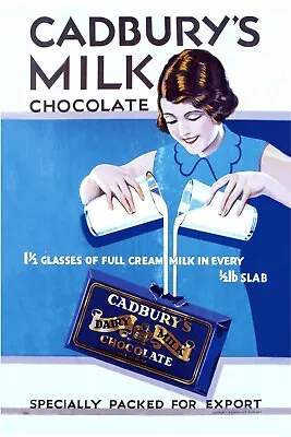 Cadbury's Milk Chocolate Advert Vintage Retro Style Metal Sign Plaque • £12.95