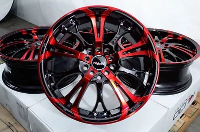 Kudo Racing Defuse 16x7 5x100 5x114.3 Black W/Candy Red Wheels Rims Civic (4) • $679