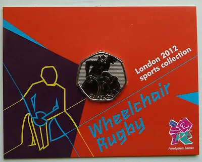 2012 LONDON OLYMPIC SPORTS 2011 WHEELCHAIR RUGBY 50p COIN - UNC SEALED IN CARD. • £5