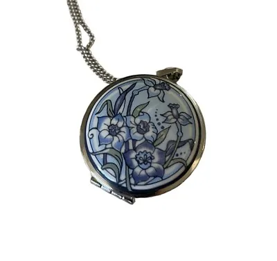 Michaela Frey Vintage Silver Enameled Locket Necklace Blue & White • $85