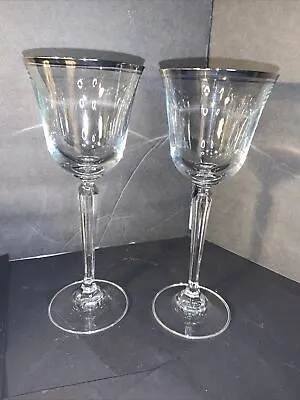 Vintage MIKASA BRIARCLIFFE Crystal Platinum Rim Wine Glass - 8 - Set Of 2 • $24.99