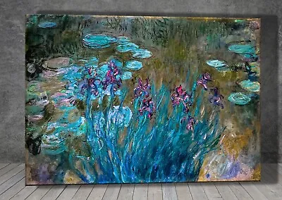 Claude Monet Irises And Water Lilies CANVAS PAINTING ART PRINT WALL 1670 • £56