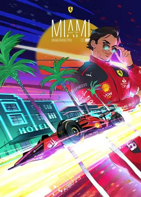 Ferrari F1 Miami Grand Prix 2023 Vintage Art Print Poster 22 X 17in • $64.95