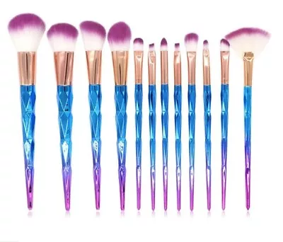 10 PIECE Makeup Brushes Set Thread Rainbow Diamond Handle Mermaid Unicorn • $7.95