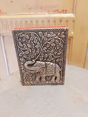 HANDMADE EMBOSSED METAL INDIAN NOTEBOOK - INDIAN ELEPHANT DESIGN DESIGN 8 X 10cm • £7.99