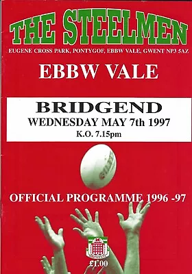 £4.99 • Buy Ebbw Vale v Bridgend 7 May 1997 Ebbw Vale RUGBY PROGRAMME