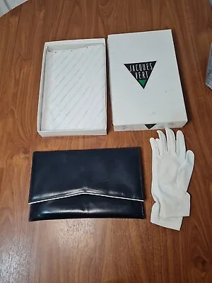 Boxed Ladies Jacques Vert Black Clutch Bag Handbag And Gloves • £16.14