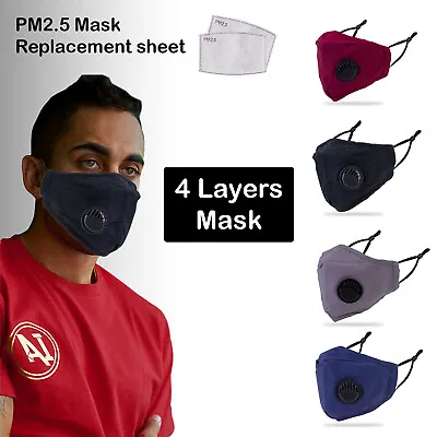 Reusable Washable Anti Pollution Sports Face Mask PM2.5 Air Valve With Filter • £1.85