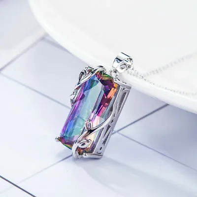 Elegant Rainbow Mystical Fire Topaz 925 Sterling Silver Fashion Charms Necklace • $15.74
