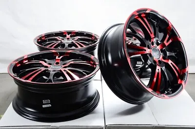 Kudo Racing Defuse 17x7 4x100 4x114.3 +40mm Black W/Polish Red Wheels Rims (4) • $734