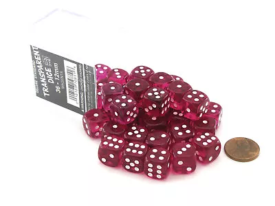 Case Of 36 Deluxe Transparent Small 12mm Round Edge Dice - Magenta With White • $19.11