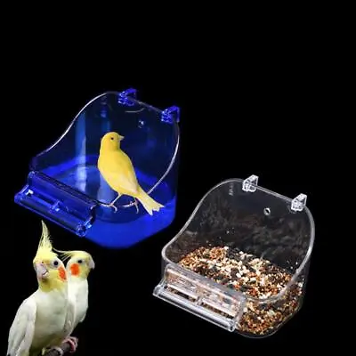 Bird Bath Tub With Perch For Cage Parrot Shower Accessories Hanging Box- • £6.89