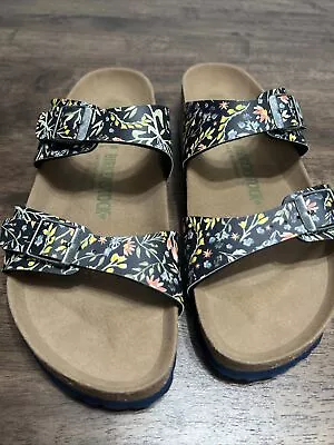 Birkenstock Sydney Watercolor Flower White Navy BF Vegan Sandals Slides 40 Sz 9 • $89.99