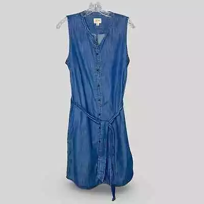 J.Crew Chambray Sleeveless Button Down Dress Belt V-Neck Blue Size M • $39.99