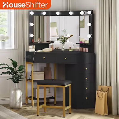 Makeup Table Vanity Set 6 Drawers Dresser Desk Mirror LED Lighted Bedroom • $182.18