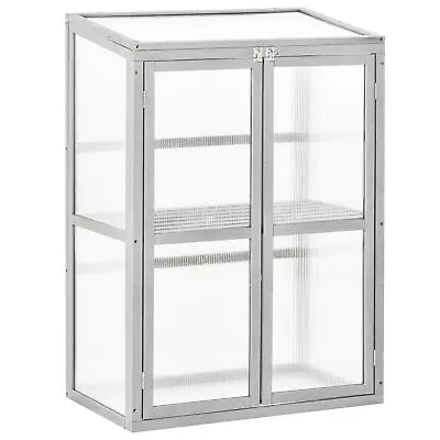 Outsunny Wood Cold Frame Greenhouse Outdoor Indoor PC Board 76 X 47 X 110cm Grey • £76.99