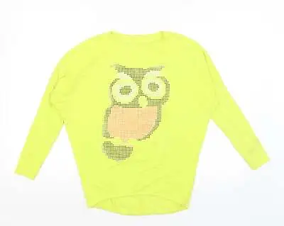 Preworn Womens Yellow Polyester Basic T-Shirt Size 10 Round Neck - Owl • £3.50