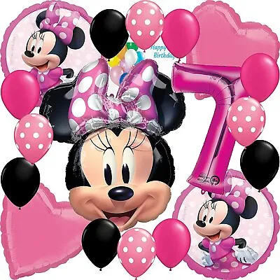 Disney Minnie Mouse Party Supplies Licensed Balloon Bouquet Bundle 7th Birthday • £20.43