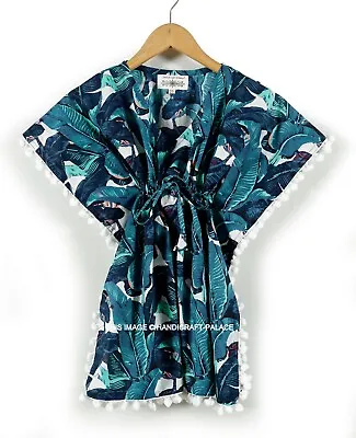 Banana Leaf Print Beach Wear Girls Kaftan Indian Designer Cotton Kids Dress Top • $22.43