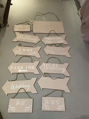 £80 • Buy X12 Assortment Of Hand Painted Pink Wedding Signs