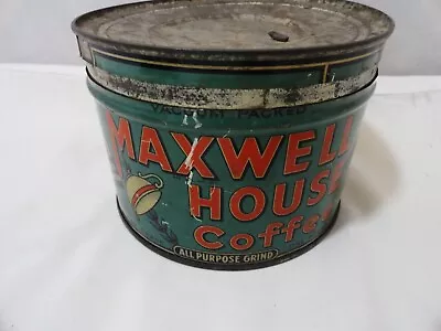 Vintage1lb Maxwell House Coffee Can With Lid Orange Letters All Purpuse Grind • $27