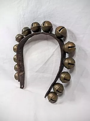 Antique Brass Sleigh Bells 14 Horse Neck Musical Equestrian Christmas Leather  • $94.95