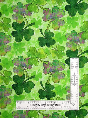 St Patricks Day Fabric Shades Clover Green Shamrock Cotton Springs CP56565 Yard • $10.98