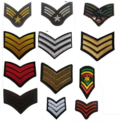 Military Ranks SERGEANT Style Embroidered Iron On Sew On Patches Badge Transfers • £2.79