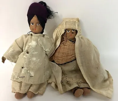 Vintage Pair Cloth Dolls From India Muslim Man And Woman With Burqa • $15
