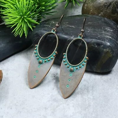 Turquoise Vintage Gold Hip-Hop Retro Leaf Alloy Aztec Drop Earrings Boho Ethnic • $17.95