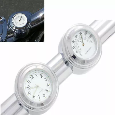 Fit For Cruiser Chopper Motorcycle  7/8  Handlebar Chrome Dial Clock Thermometer • $15.82