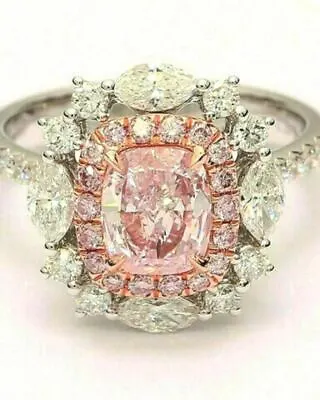 925 Sterling Silver 3.00Ct Baby Pink Simulated Diamond Engagement Ring In Size 7 • £150.76